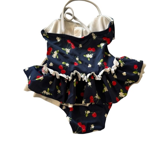 Janie and Jack Blue and Red One Piece Swimsuit with Ruffled Skirt - Picture 2 of 3